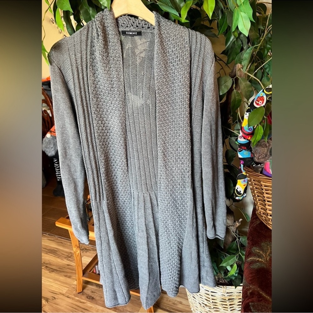 Elementz Women's Charcoal Open-Front Cardigan